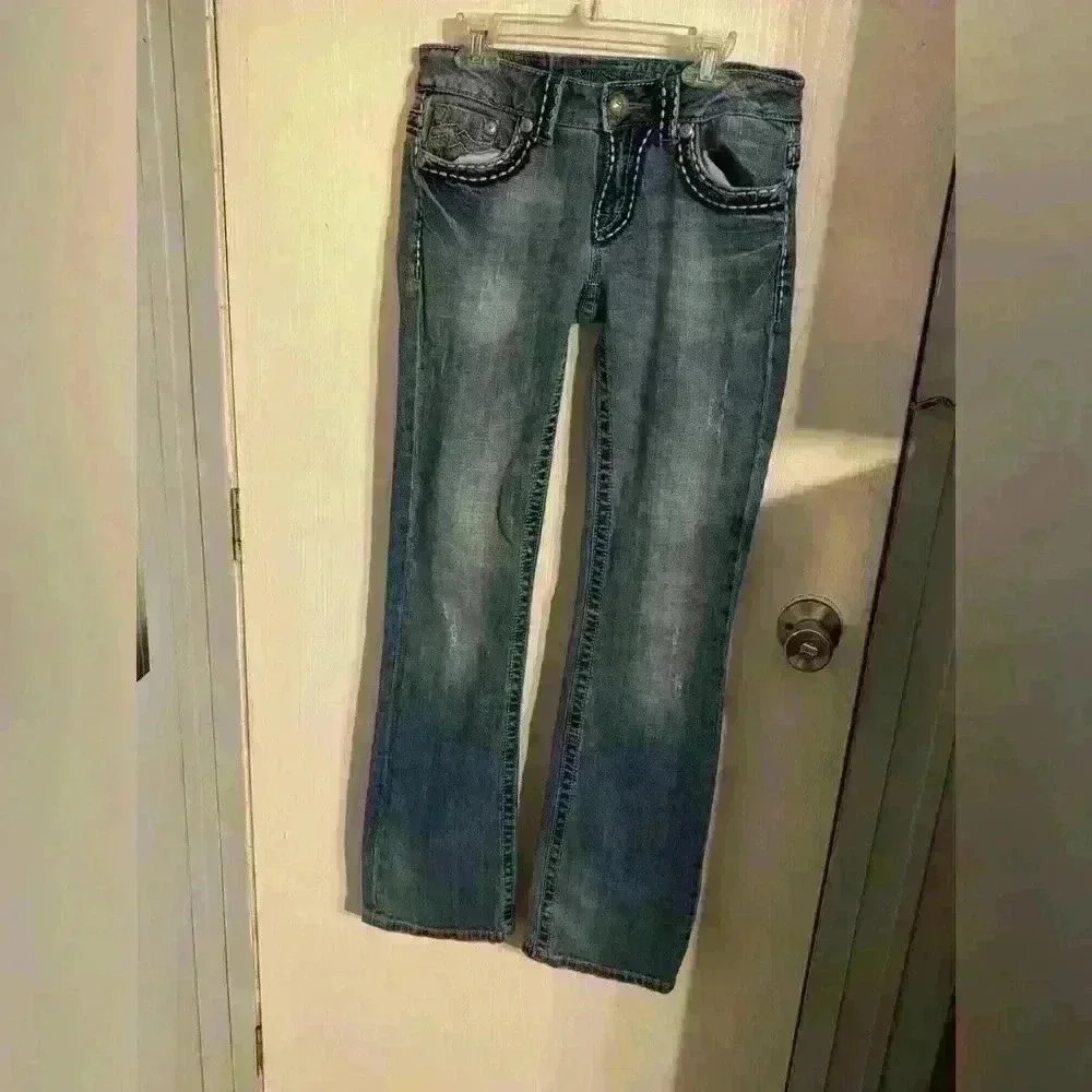 Miss Me Irene Boot Cut Low Rise Denim Jeans 28 x 32 Western Distressed Rodeo